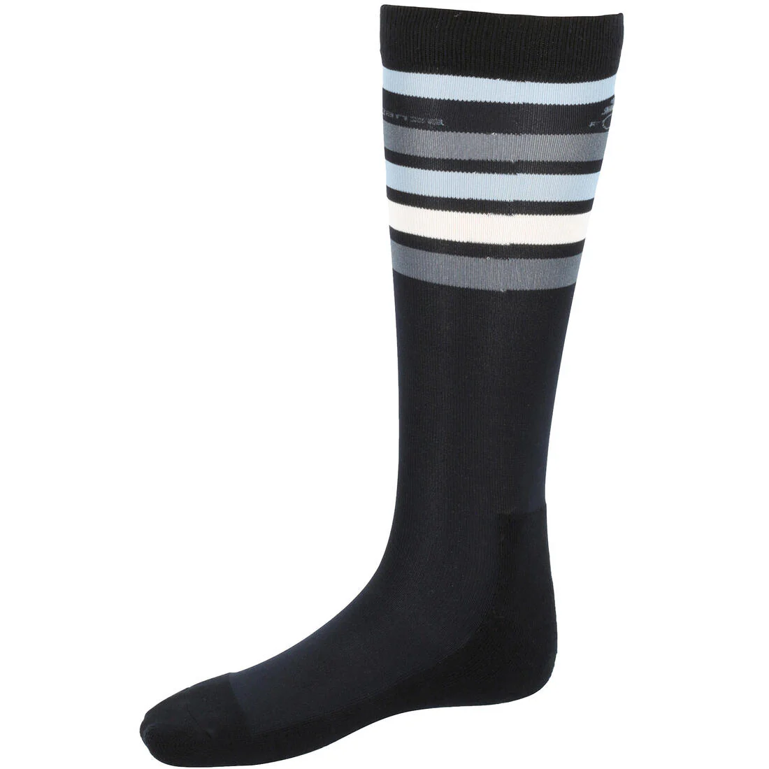 CALCETINES EQUITACIÓN 100 ADULTO NEGRO RAYAS BLANCAS Y GRISES