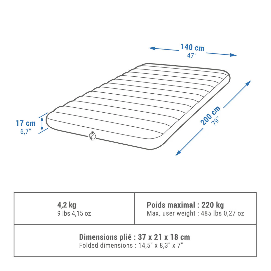 COLCHÓN INFLABLE DE CAMPING 2 PERSONAS 200 X 140 CM AIR COMFORT - Image 2