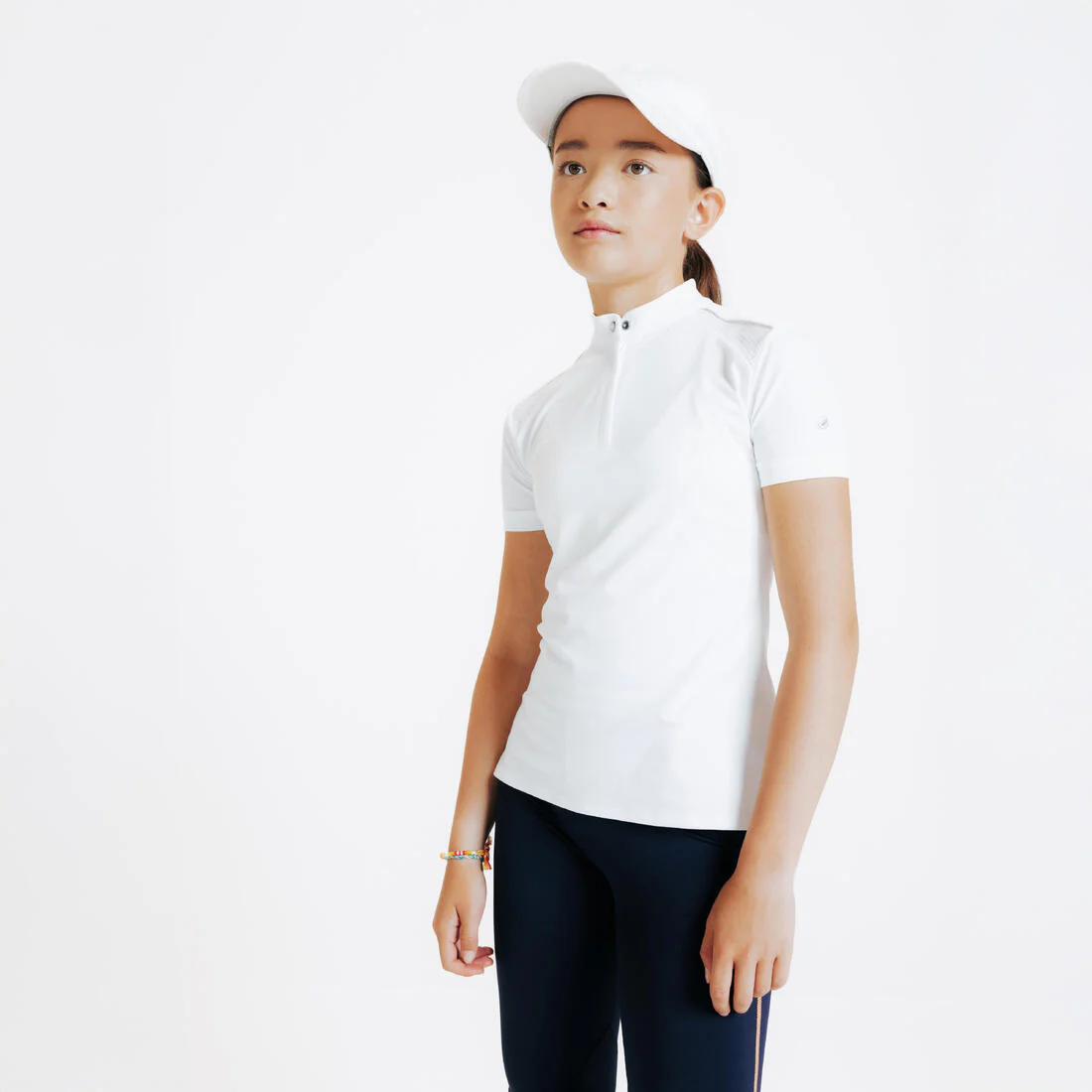 POLERA PIQUÉ COMPETENCIA EQUITACIÓN NIÑOS 500 BLANCO MANGA CORTA