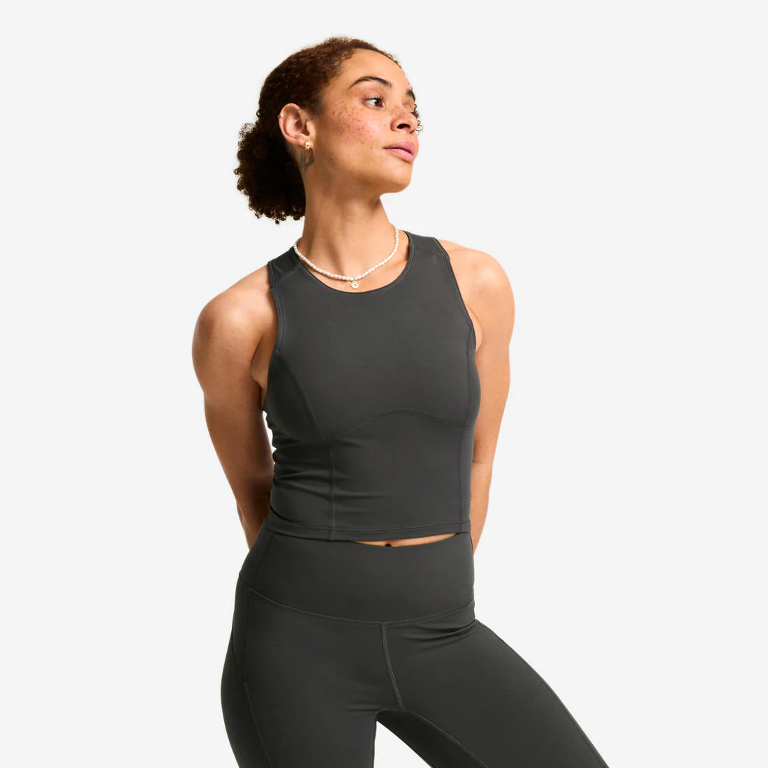 Camiseta Sin Mangas Deportiva Mujer Rojo Oscuro Corte Crop Moldeador